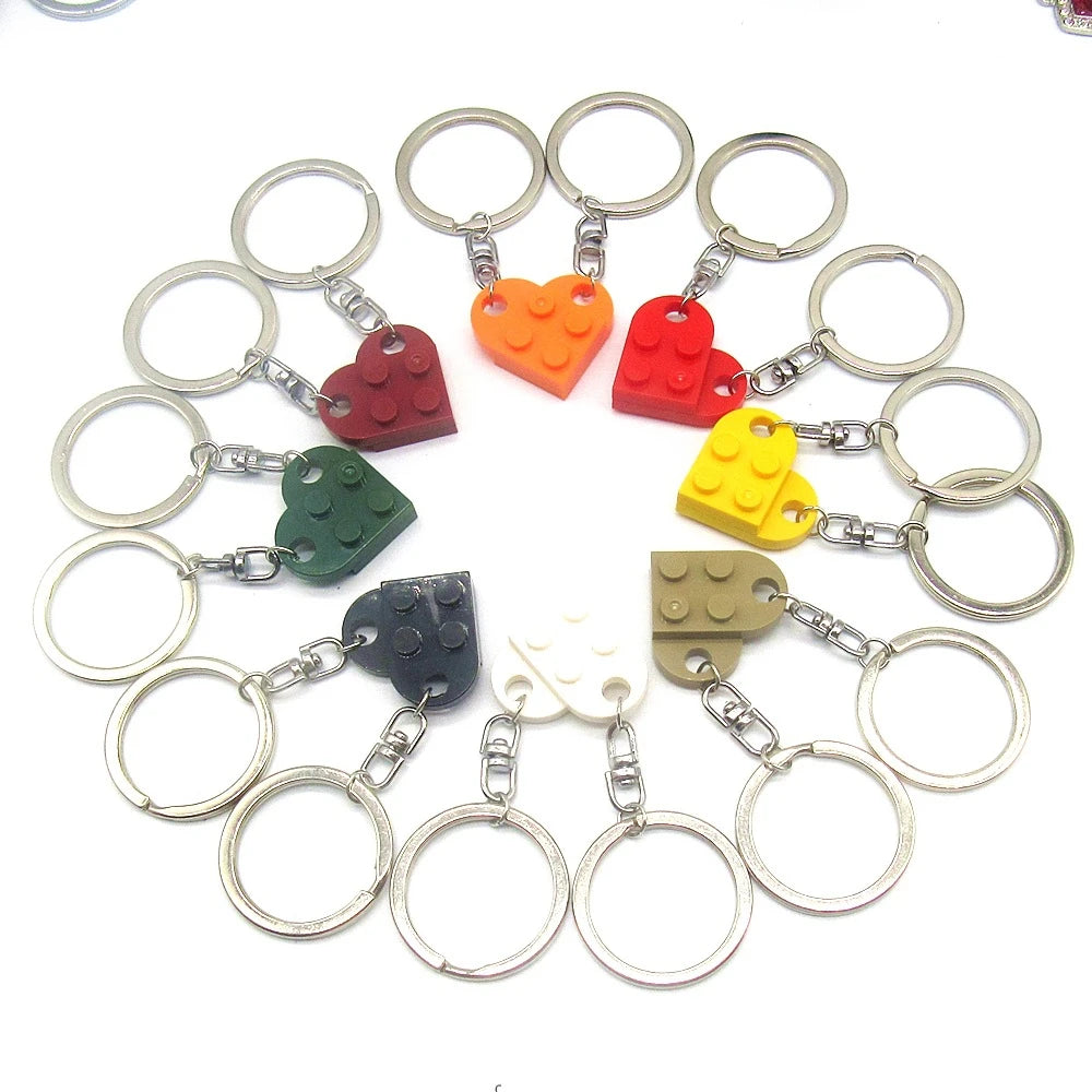 2Pcs Cute Separable Love Heart Building Block Keychains Couples Friendship Love Heart Brick Key Ring New Year Jewelry Gifts