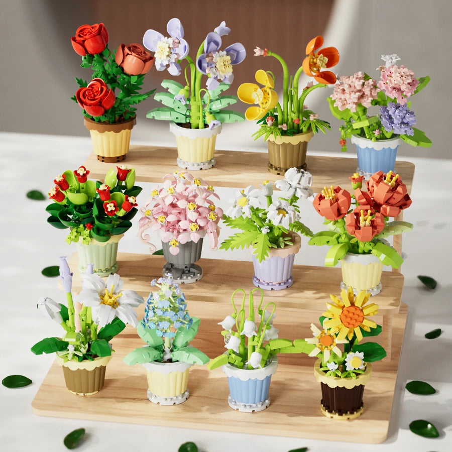 Mini Flower Pot Building Blocks Flower Bouquet Blocks Educational Kids Toys Mother's Day Gift