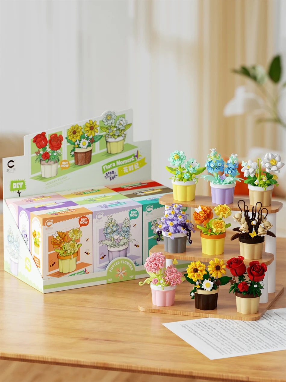 Mini Flower Pot Building Blocks Flower Bouquet Blocks Educational Kids Toys Mother's Day Gift