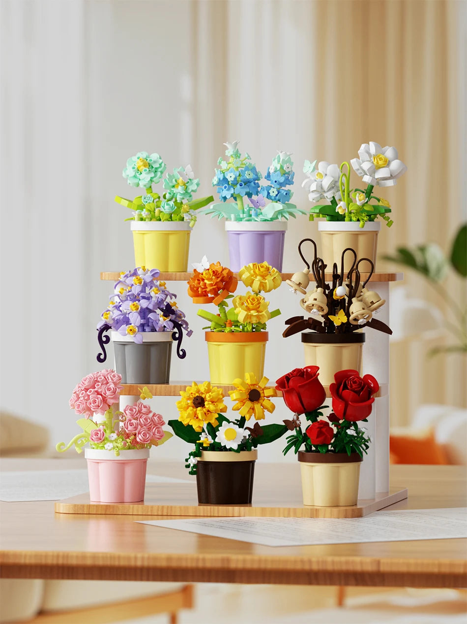 Mini Flower Pot Building Blocks Flower Bouquet Blocks Educational Kids Toys Mother's Day Gift