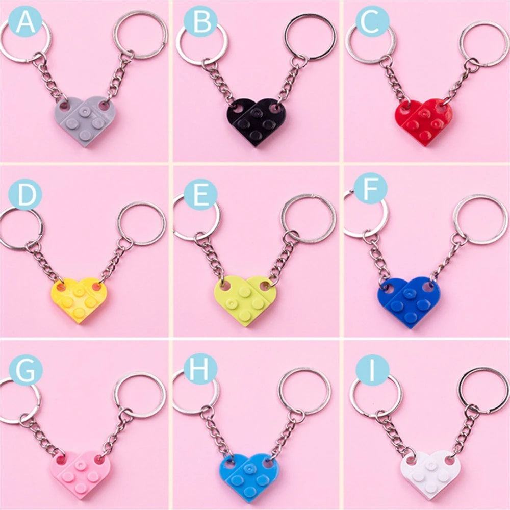 2Pcs Cute Separable Love Heart Building Block Keychains Couples Friendship Love Heart Brick Key Ring New Year Jewelry Gifts