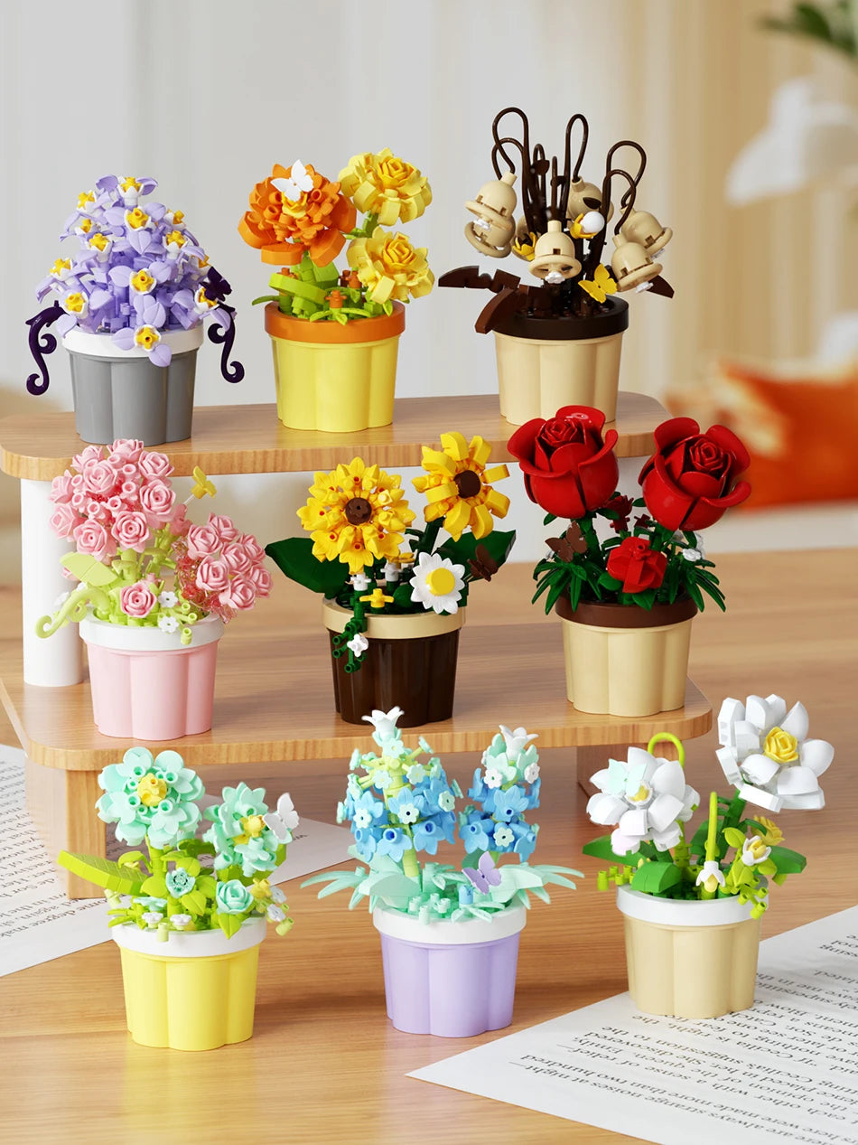 Mini Flower Pot Building Blocks Flower Bouquet Blocks Educational Kids Toys Mother's Day Gift