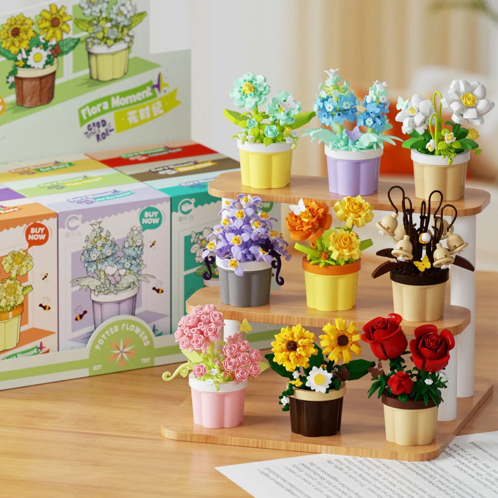 Mini Flower Pot Building Blocks Flower Bouquet Blocks Educational Kids Toys Mother's Day Gift