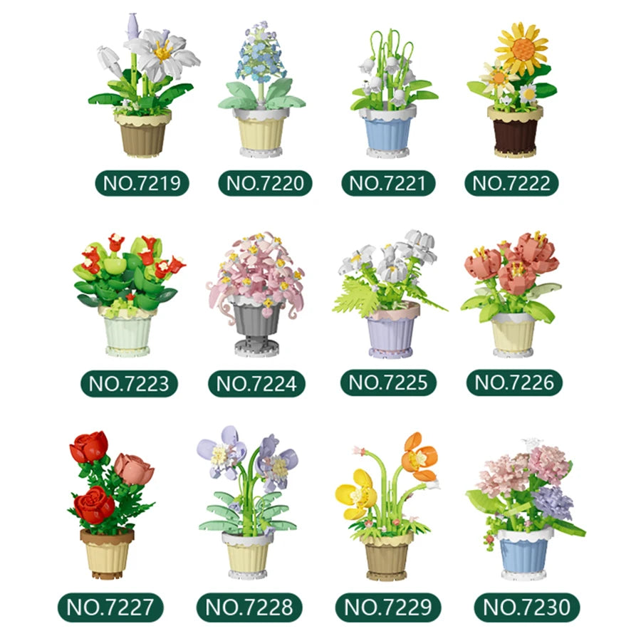 Mini Flower Pot Building Blocks Flower Bouquet Blocks Educational Kids Toys Mother's Day Gift
