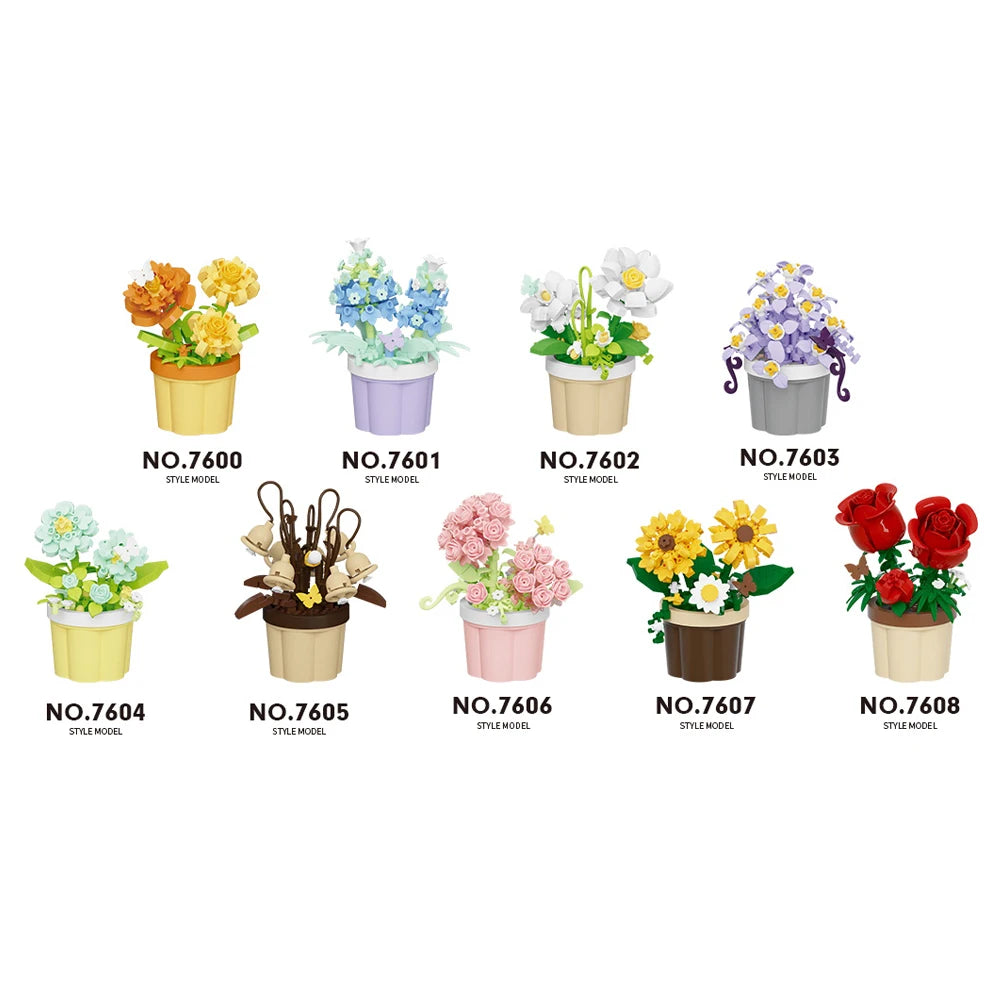 Mini Flower Pot Building Blocks Flower Bouquet Blocks Educational Kids Toys Mother's Day Gift