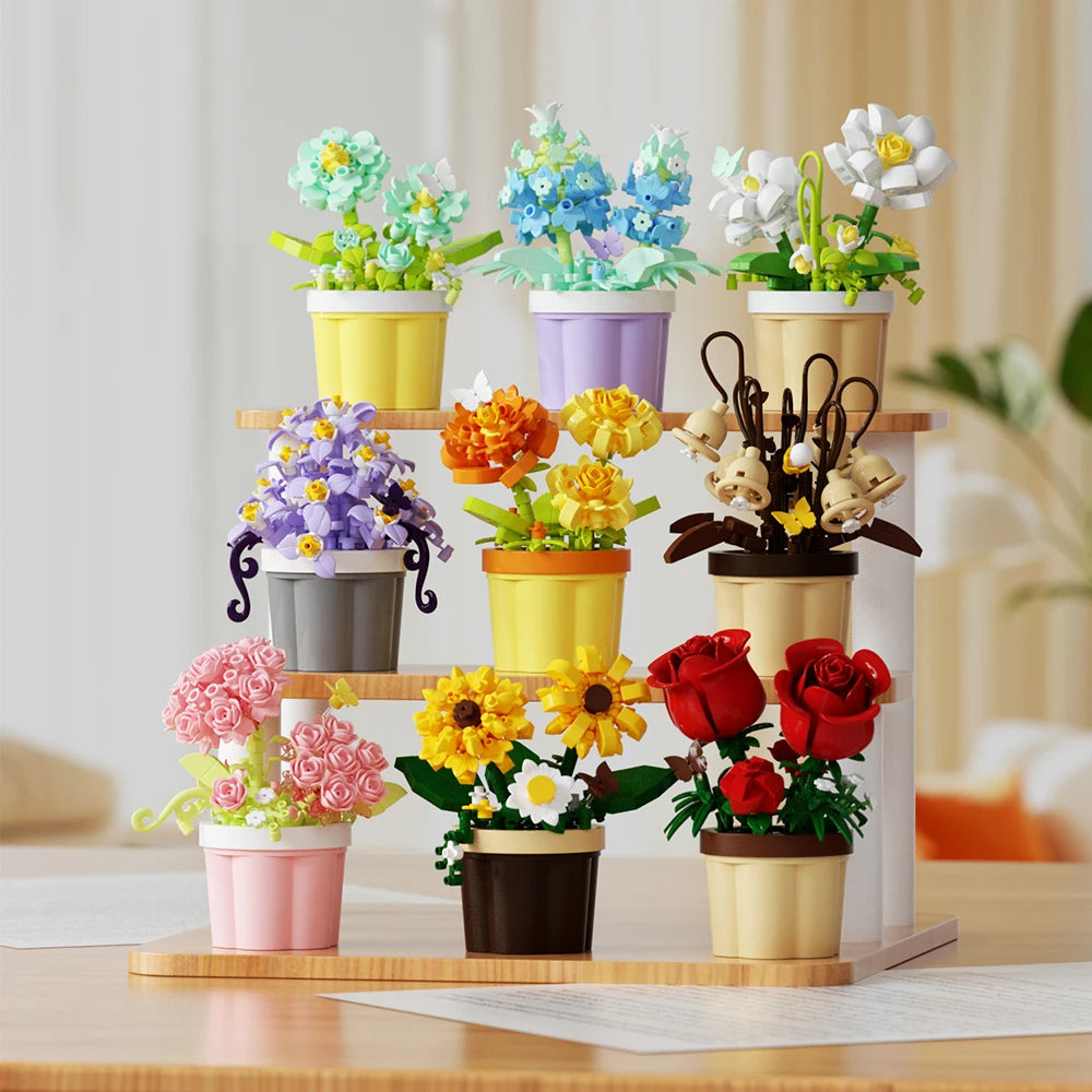 Mini Flower Pot Building Blocks Flower Bouquet Blocks Educational Kids Toys Mother's Day Gift