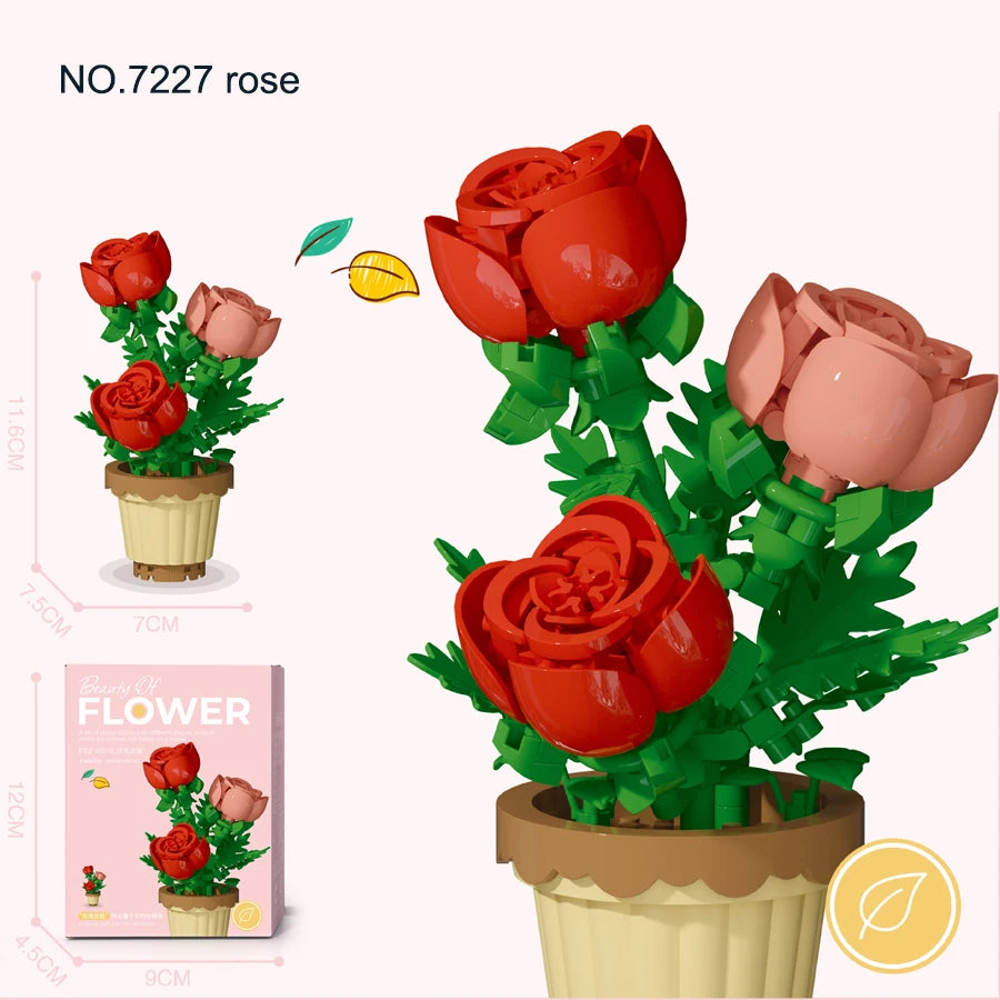 Mini Flower Pot Building Blocks Flower Bouquet Blocks Educational Kids Toys Mother's Day Gift