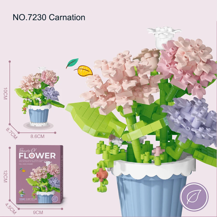 Mini Flower Pot Building Blocks Flower Bouquet Blocks Educational Kids Toys Mother's Day Gift